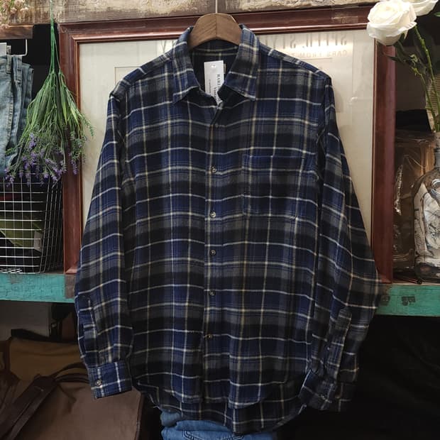 90s 아메리칸 빈티지 체크셔츠 플란넬 셔츠 워크셔츠 블루 m