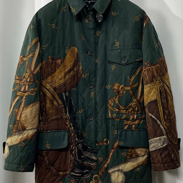 90's 폴로 랄프로렌 홀스빗 올오버 그래피티 퀼티드 헌팅 카코트 자켓