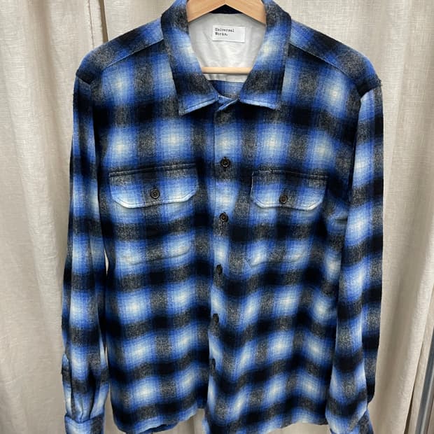 Universal works 블루 울 셔츠 L 