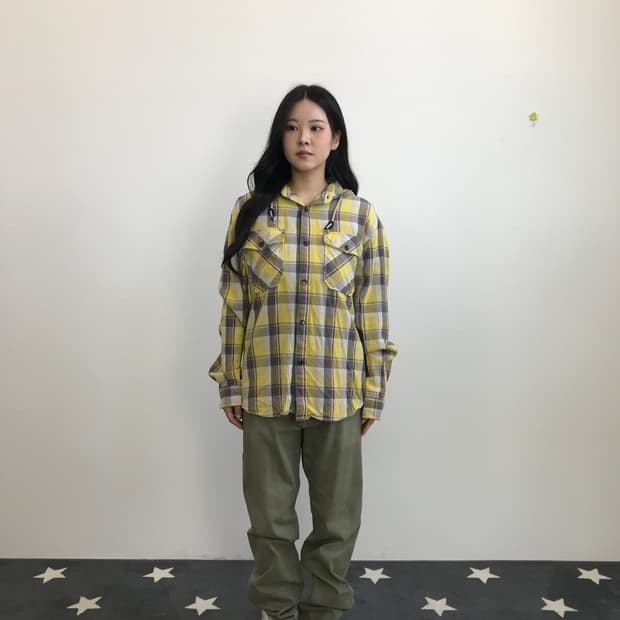 Back Number Yellow Plaid Hood Shirt