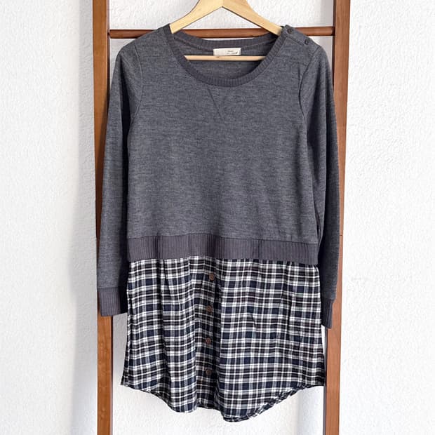 모리 레이어드 체크 니트