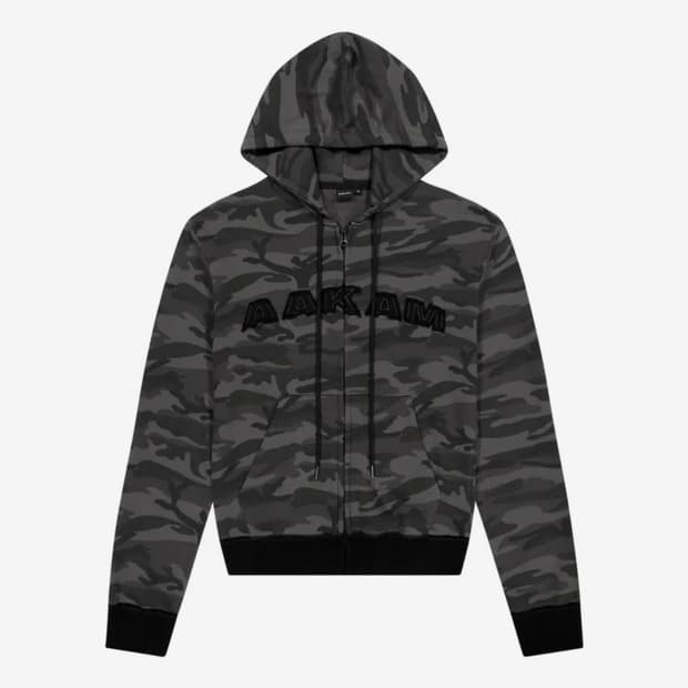 아캄 Contrast Logo Zip-up Hoodie (Black)