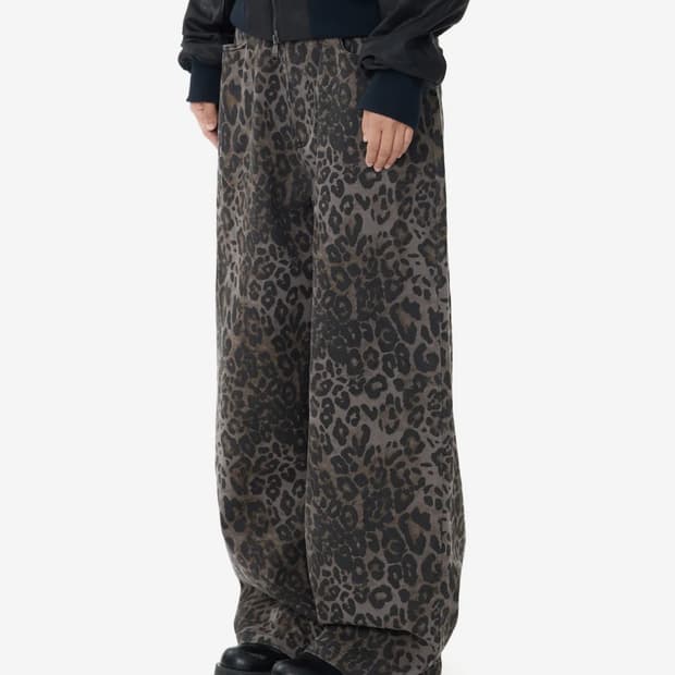 Leopard Pattern Cotton Pants (Purple)