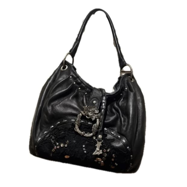 Bnx 블랙 레더 펑크 호보백