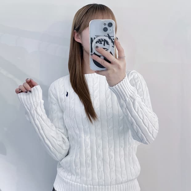 폴로랄프로렌 qr 네이비포니 화이트 케이블 니트