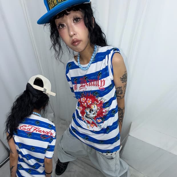 Ed Hardy Skull Printing Stripe T-shirt