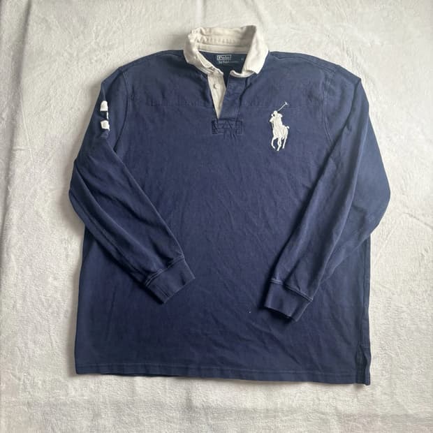 폴로 랄프로렌 빅포니 긴팔 럭비 티셔츠 네이비 화이트