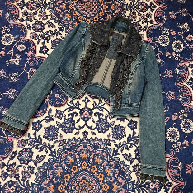 오즈세컨 레이스 레이어드 크롭 데님자켓 55size