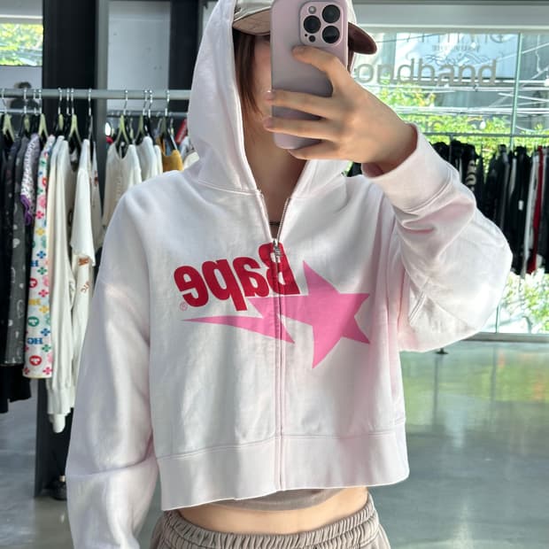 베이프 스타 크롭 핑크 후드집업