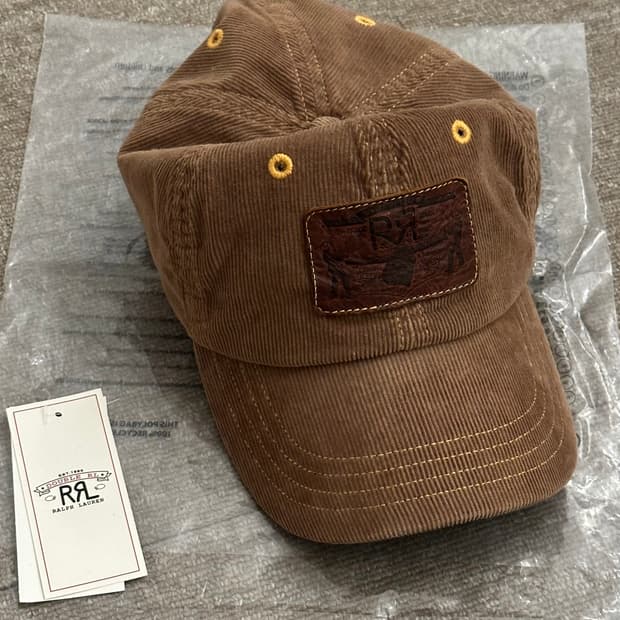 rrl 레더패치 코듀로이 볼캡 