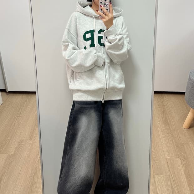 코드그라피 CGP 아치로고 오트밀 투웨이 후드집업