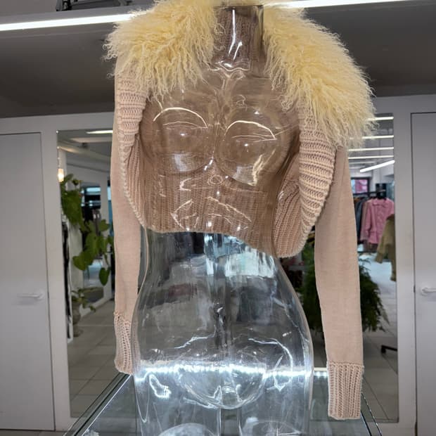 real fur collar knit crop jacket