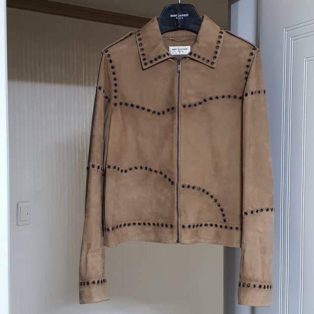 생로랑 아일렛 디테일 스웨이드 레더 자켓