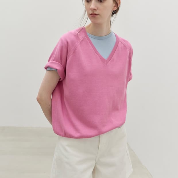 르바(LEVAR) Fresh Cotton V-Neck Knit