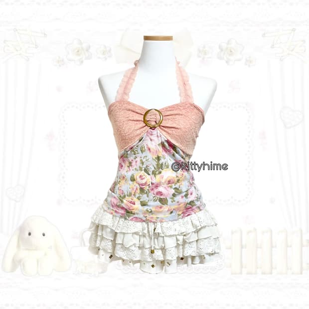 d.i.a. 다이아 히메갸루 플로럴 레이스 홀터넥 오네갸루 러블리로맨틱 