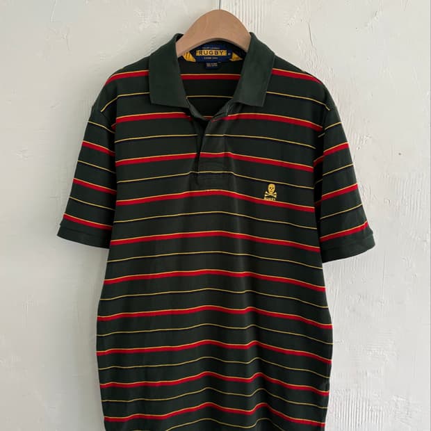 Polo 폴로 랄프로렌 럭비라인 그린 스트라이프 스컬 로고 PK 카라티셔
