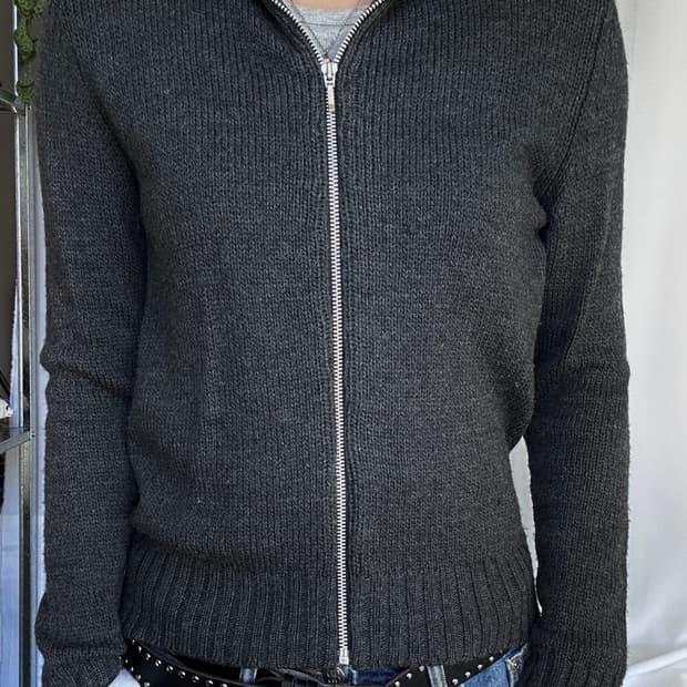 빈티지 울 풀집업 차콜 니트 가디건