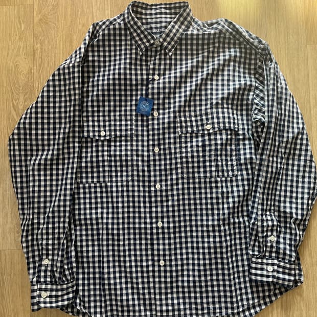 포터 클래식 롤업셔츠 깅엄 체크 네이비 L 새상품