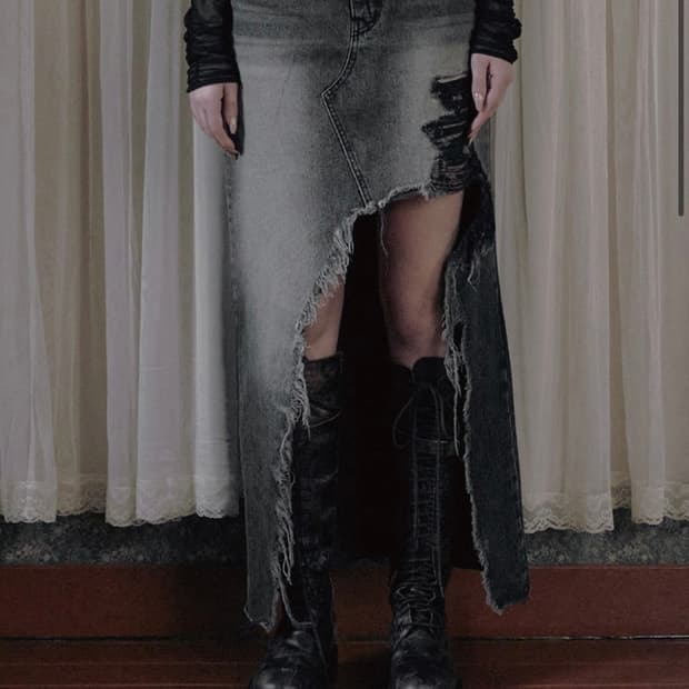 보헤미안서울) Destroyed Denim Long Skirt GR L