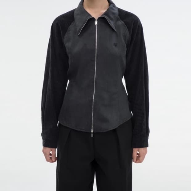 김미더영 코듀로이 믹스 셔츠 블랙