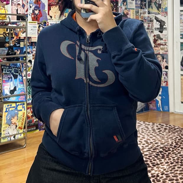 나이키 00'S 스티치 빅로고 네이비 후드집업