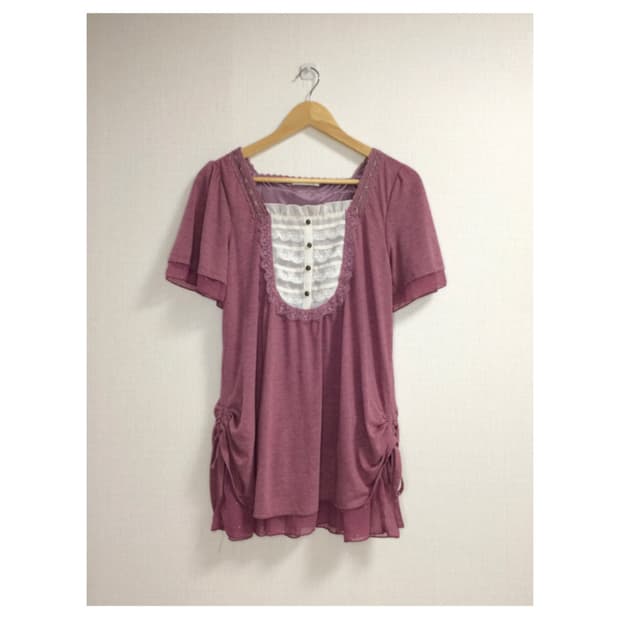 axes femme 엑시즈팜 레이스 퍼플 셔링 반팔 튜닉