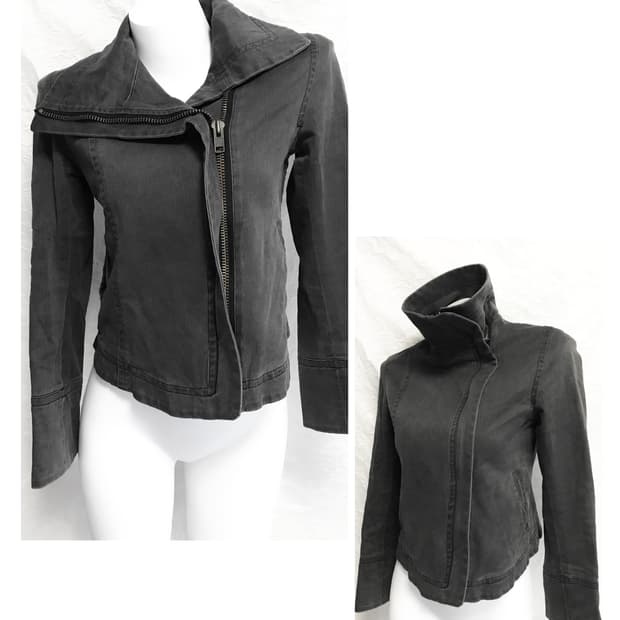 빈티지 하이넥 와이드 카라 흑청 자켓