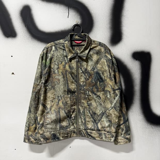 FW23 슈프림 몰스킨 워크 자켓 리얼 트리 카모