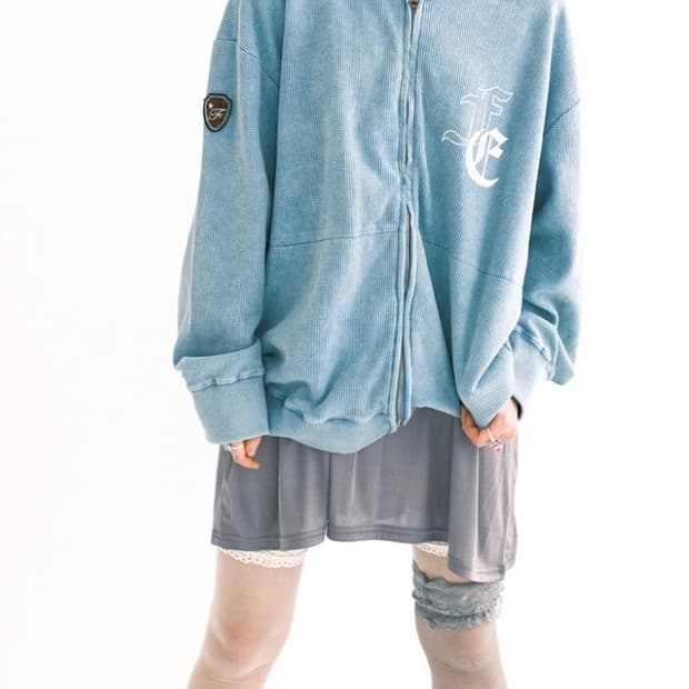 샵페어리 컬러 워싱 와플 집업 스카이블루