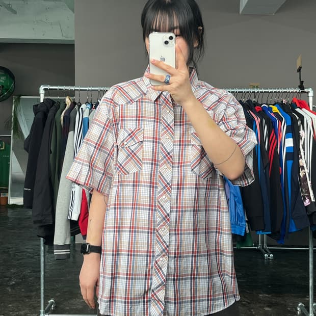 랭글러 웨스턴 체크 반팔 셔츠 