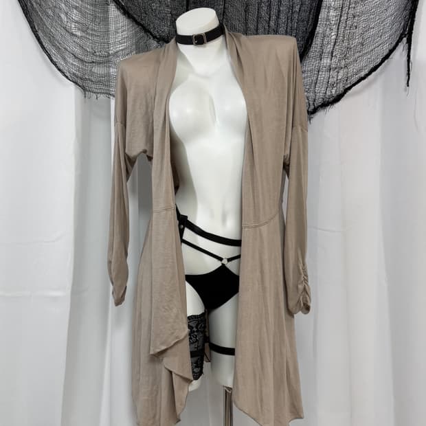 beige shirring long cardigan