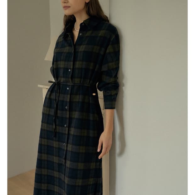 ANEDIT 프렌치무드 체크 셔츠드레스, 언에디트