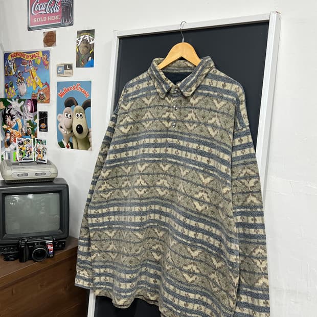 Vintage 빈티지 기하학 나바호 패턴 플리스 반집업