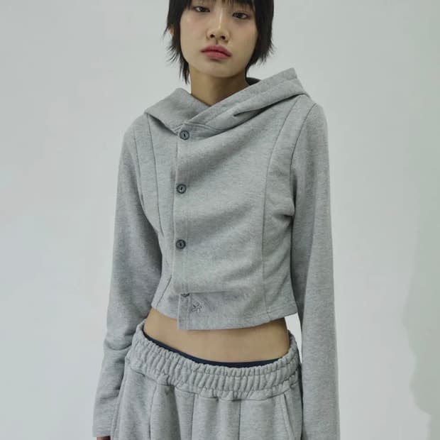 슬릭글로우 스몰 로고 사이드 버튼 셔링 후드 탑 그레이/블랙