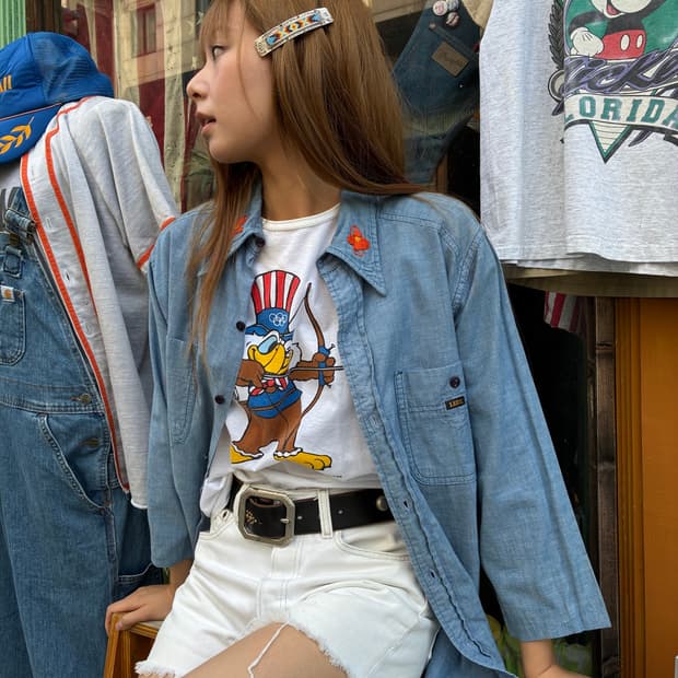 70s Lee Flower Embroidery Chambray Shirt