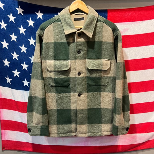 유니클로 녹색 체크 셔츠자켓