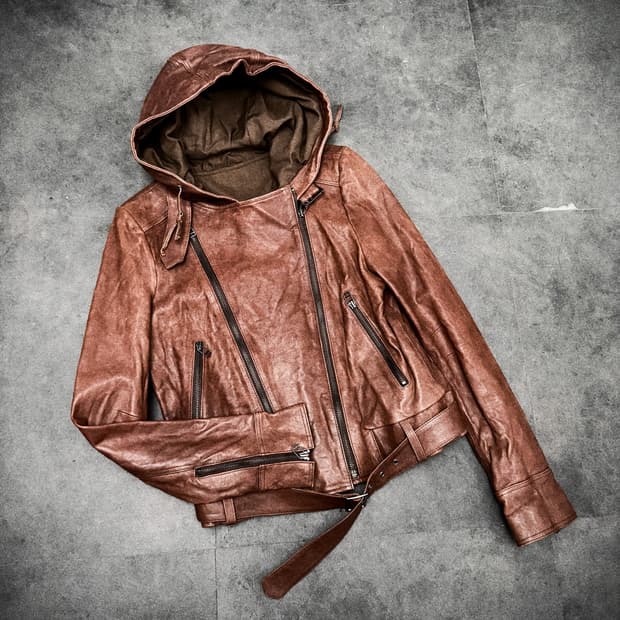 Real leather hoodie jacket