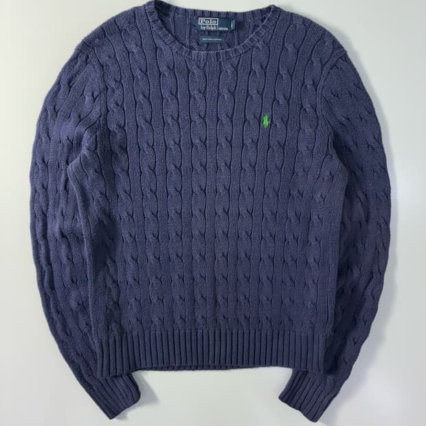 Polo  폴로 랄프로렌 자수 피마코튼 네이비 꽈배기 니트 