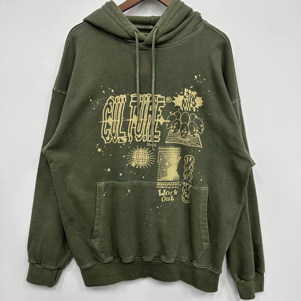 트래블 피그먼트 카키 후드티 