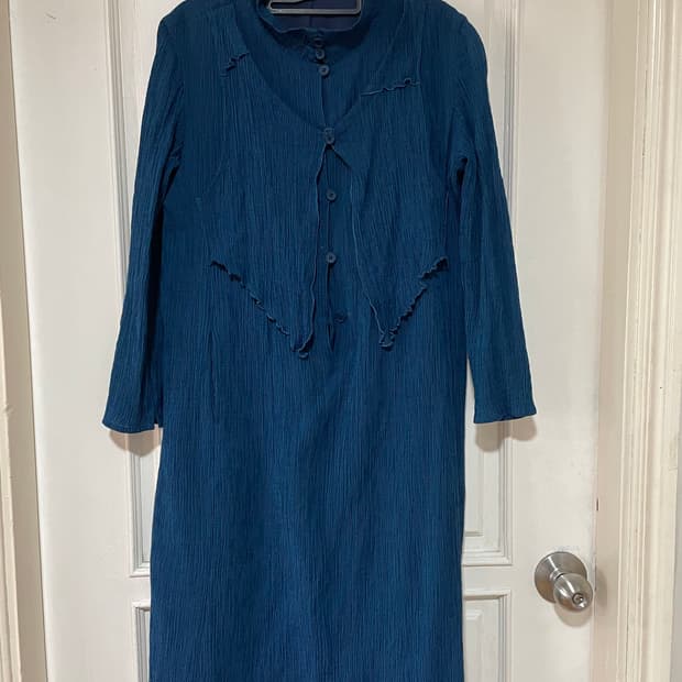 유니크 빈티지 플리츠 청록색 원피스