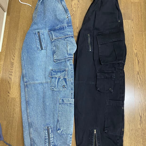 collavo 멀티 카고 데님 와이드 팬츠  진청,흑청 os