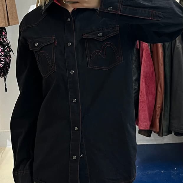 Evisu 에비수 빅로고 갈매기 블랙 웨스턴 셔츠
