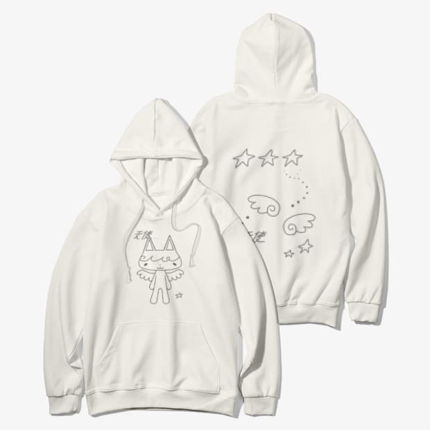 서브컬쳐 마플샵 만장님 아이보리 천사냥 프린팅 후드티