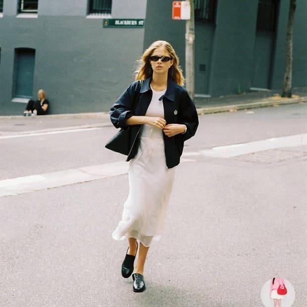 던스트 레이어드 사틴 스커트 아이보리 M