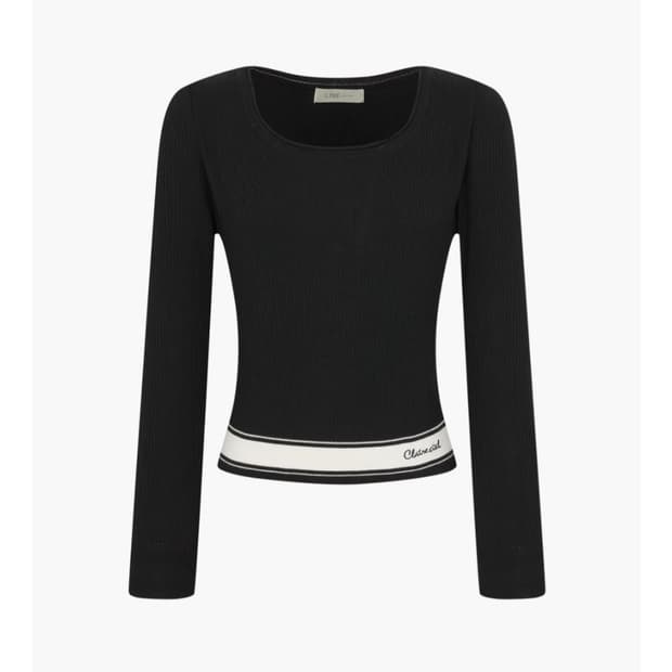 LINE 라인어디션 스퀘어넥 골지 자수 니트 블랙