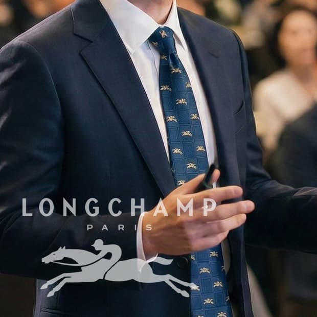 롱샴 실크 기마 로고 자수 패턴 넥타이 9.7cm B등급 A19421
