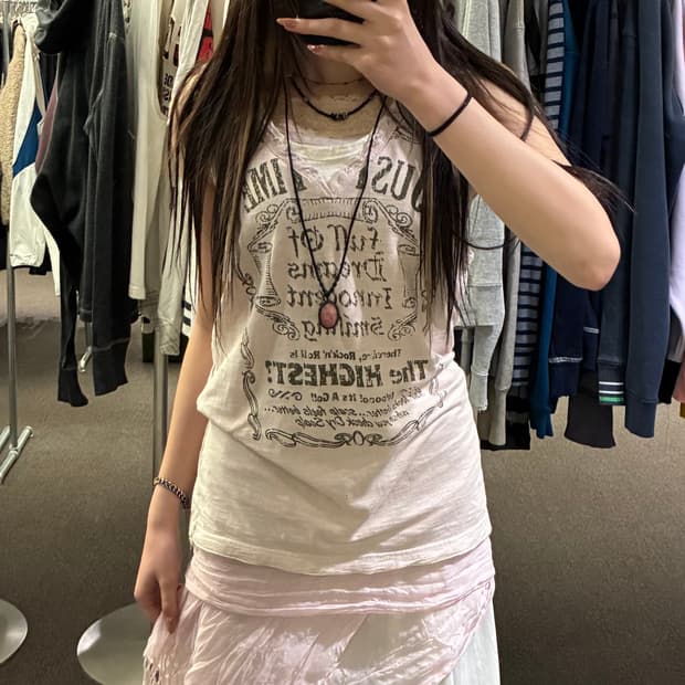 L)Japanese vintage 여성 프린팅 레이어드 나시