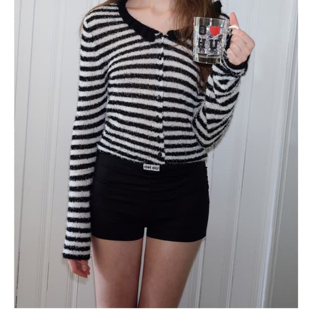 더오유 SUMMER FURRY STRIPE KNIT CARDIGAN