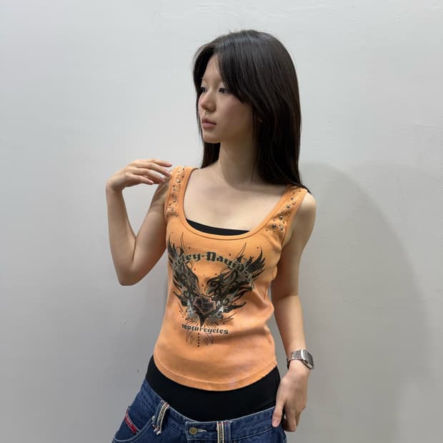 할리데이비슨 오렌지 코튼 슬리브리스