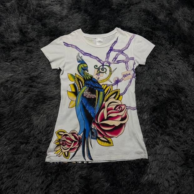 Ed Hardy 올드스쿨 공작새 프린팅&큐빅 반팔